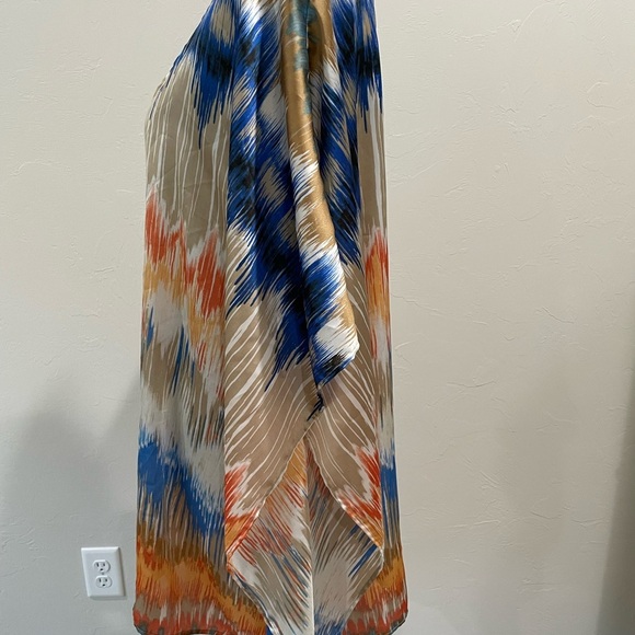 Chico's Blue and Tan Chevron Shawl Poncho Boho S/M - Picture 3 of 5